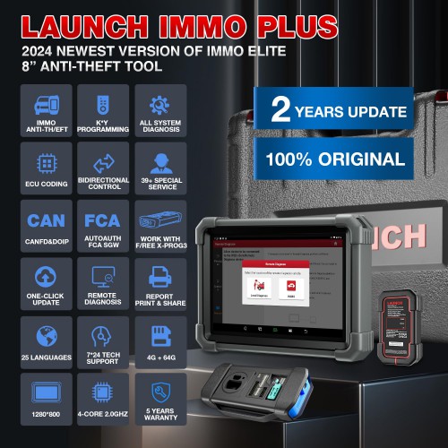 LAUNCH X431 IMMO PLUS Key Programmer Support Bidirectional IMMO ECU Clone&Coding Diagnostics Active Test And 39 Reset services Come With X431 XPROG3