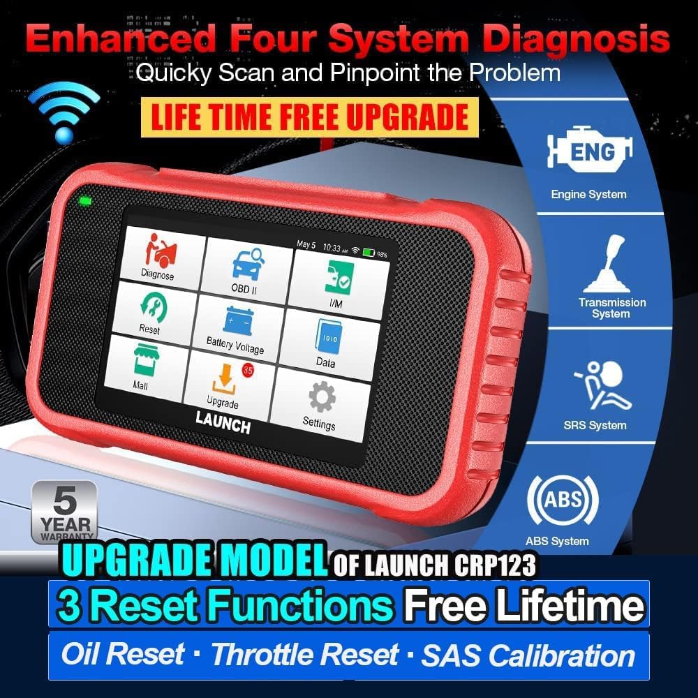 LAUNCH CRP123X Elite Lifetime Free Online Update scan Tool, SAS  Calibration/Throttle Reset/Oil Reset OBD Scanner Diagnostic Tool, ABS SRS  Transmission