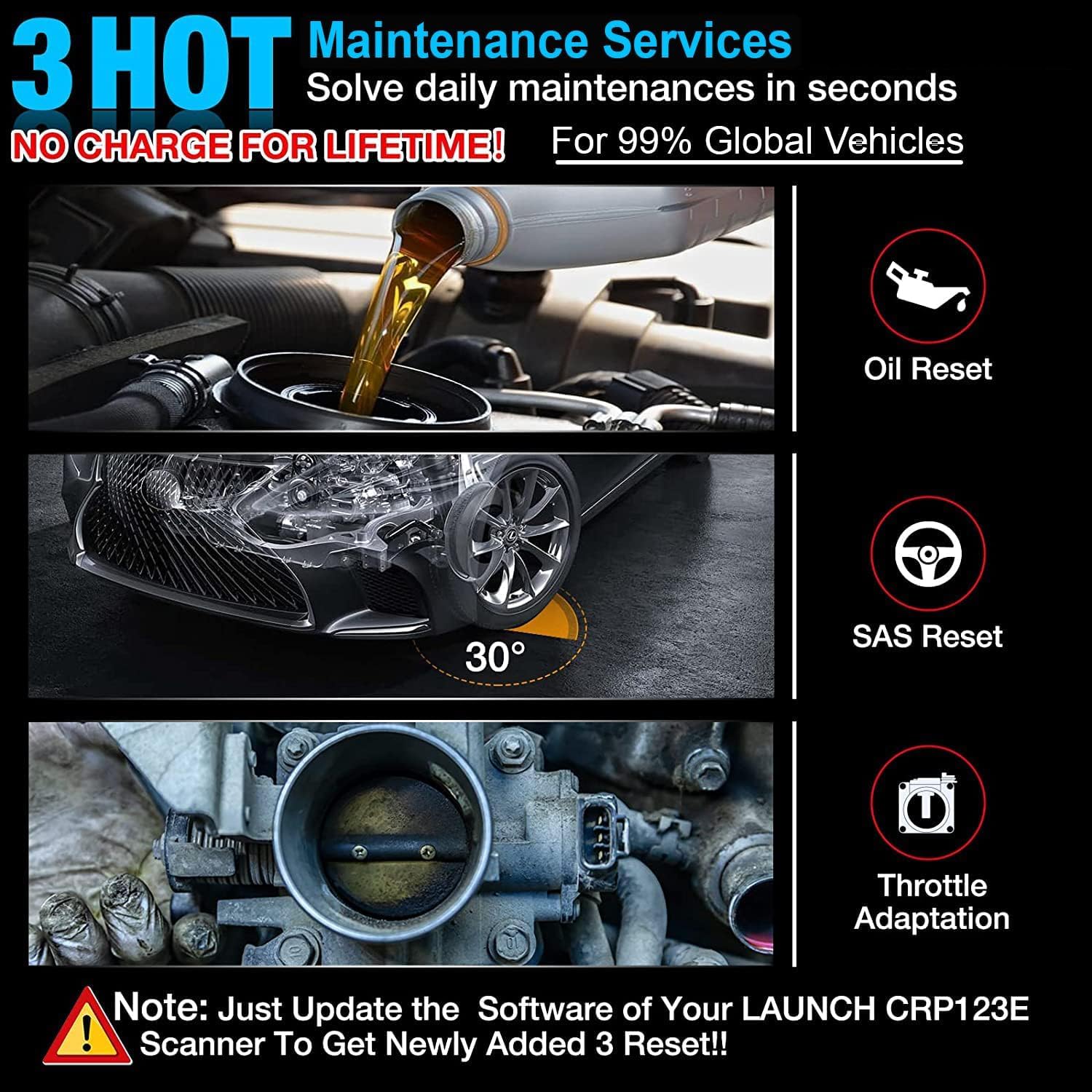 LAUNCH CRP123X Elite OBD2 Scanner SAS Throttle Oil Reset ABS SRS Diagnostic  Tool
