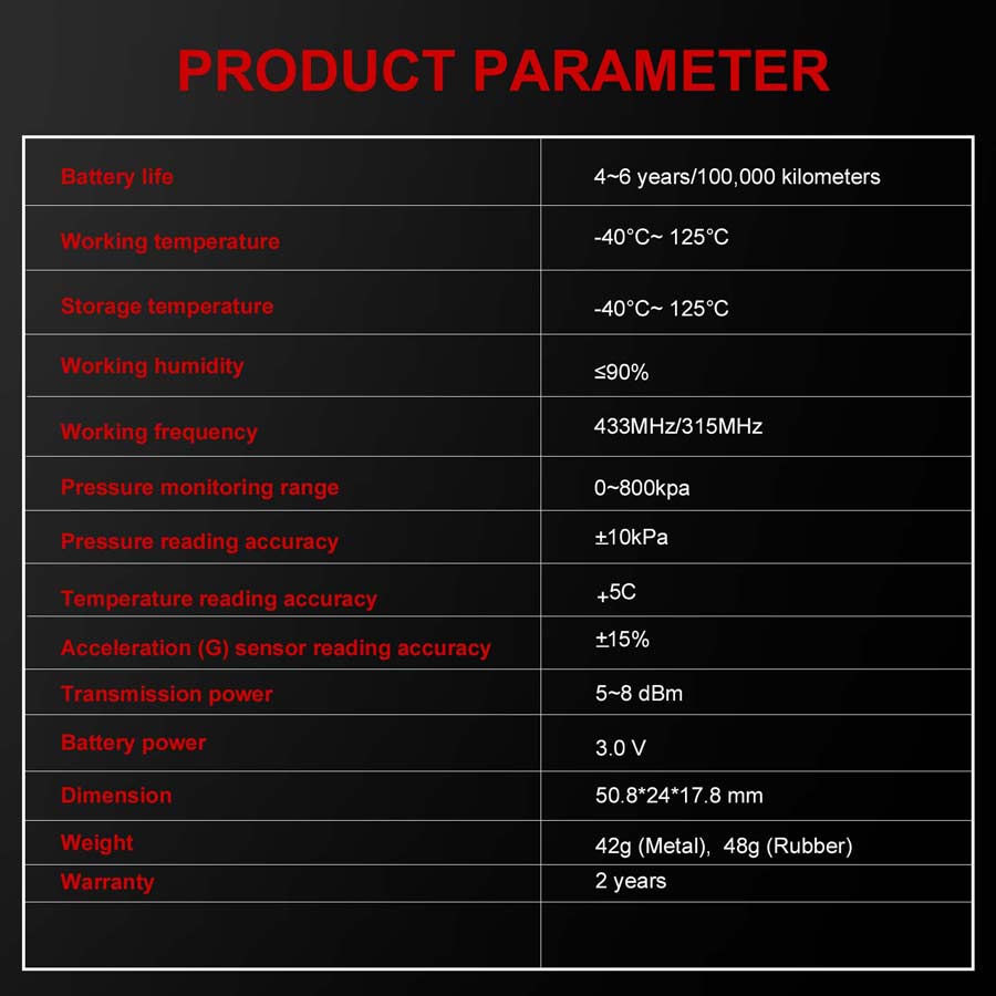 LAUNCH LTR-03 RF Sensor Specifications