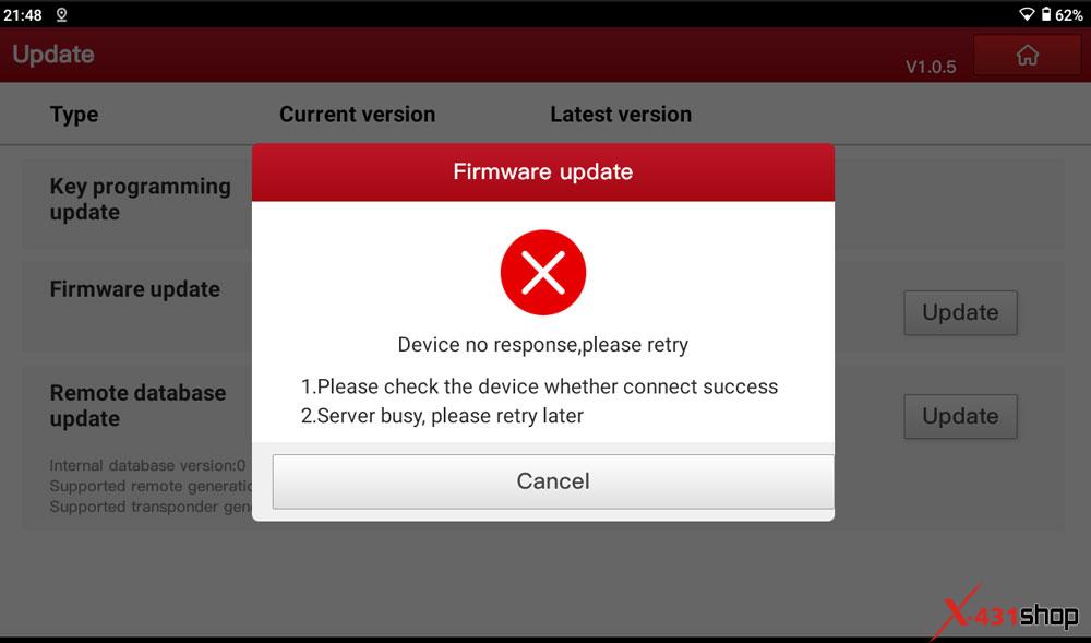 Solve Launch X431 IMMO Plus fails to upgrade firmware and device not respond