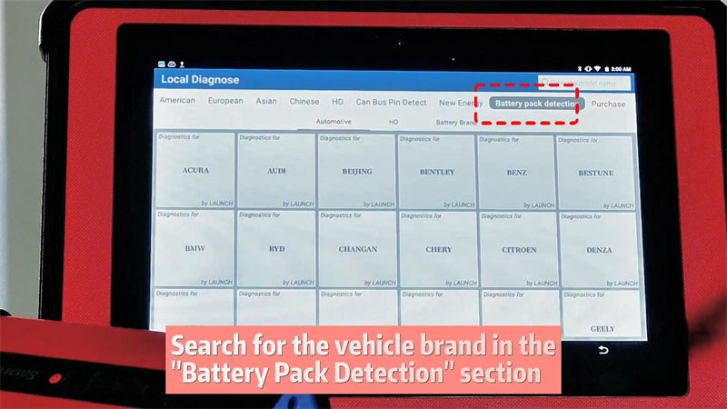 LAUNCH X431 EV Diagnostic Kit works with Pad 7 to analyze battery pack