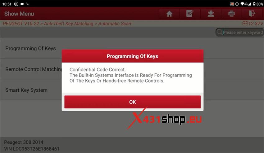 LAUNCH X431 IMMO Plus, Elite All Key Lost Programming Guide-Peugeot 308